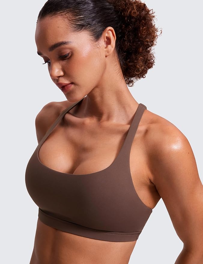 CRZ YOGA Naked Feeling Strappy Sports Bras for Women - Criss Cross Back Wireless Padded Cami Yoga Workout Top