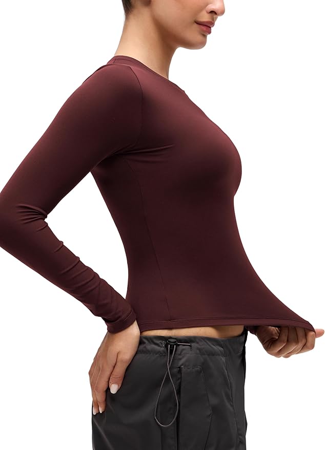CRZ YOGA Softembrace Crewneck Long Sleeve Shirts for Women - Casual Going Out Tops Soft Basic Fitted Tight Fall T-Shirts