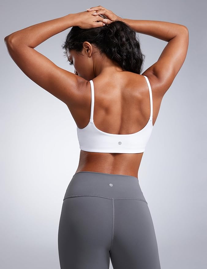 CRZ YOGA Butterbreeze Scoop Neck Sports Bras for Women - Spaghetti Straps Wireless Workout Padded Gym Cami Top