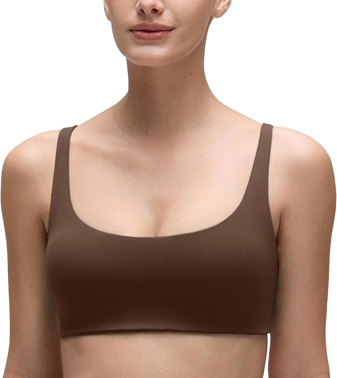 CRZ YOGA Butterluxe Square Neck Spaghetti Strap Sports Bras for Women - Low Coverage Yoga Wireless Padded Cami Crop Top