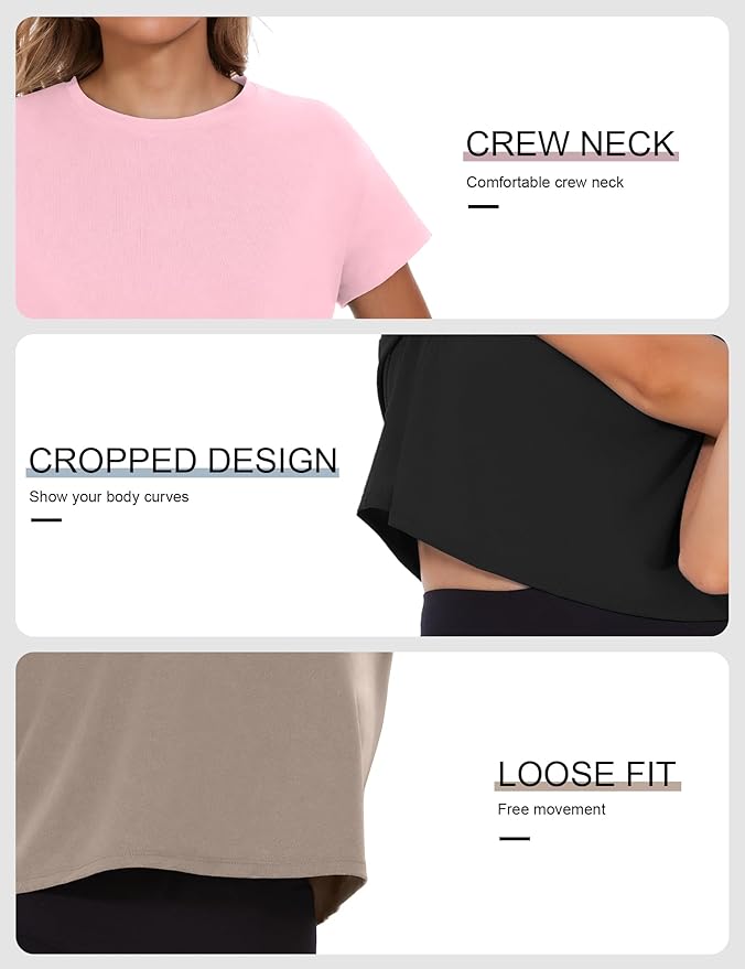 Dalavch 6 Pack Women's Crop Top Short Sleeve Athletic Workout Yoga Running Gym Casual Tees T-Shirts Loose Fit
