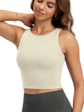ODODOS Double Layer High Neck Crop Tank for Women Cloud Feeling Sleeveless Casual Yoga Cropped Tops