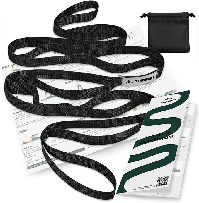 Trideer Stretching Strap with Loops & Leg Lifter, Non-Elastic PT-Style Physical Therapy Strap for Knee Replacement Rehab, Hamstring, Calf & Back Stretcher Mobility, Hip, Shoulder & Yoga