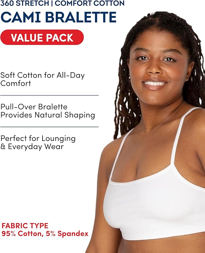 Fruit of the Loom Women's Spaghetti Strap Cotton Pullover Sports Bra Value Pack