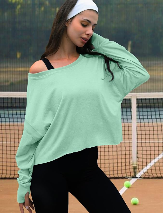 UNIANKIYA Open Back Workout Tops for Women Long Sleeve Cropped Athletic Clothes Gym Running Yoga Low Impact Sports T Shirts