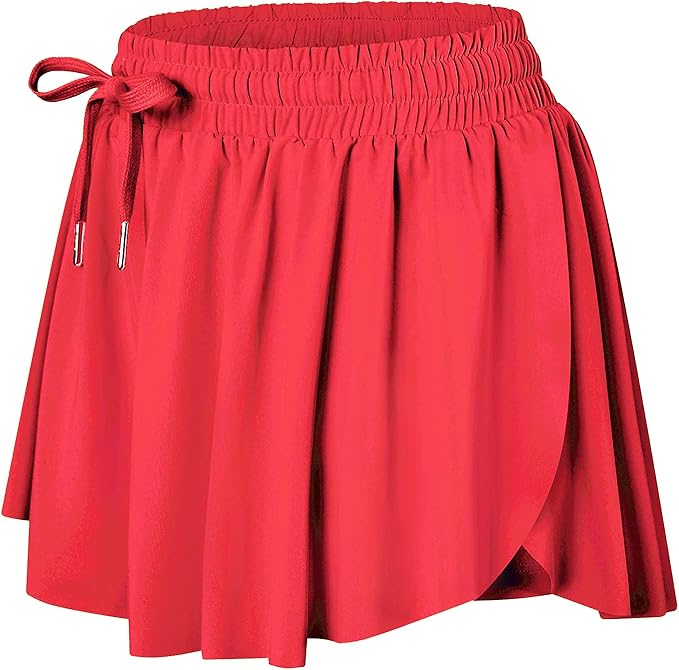 Wsirmet Flowy Shorts for Women Butterfly Shorts 2 in 1 Athletic Workout Gym Biker Running Shorts with Pockets