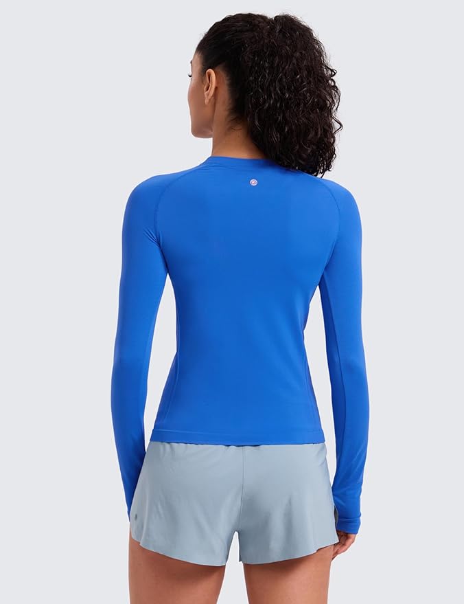 CRZ YOGA Seamless Long Sleeve Shirts for Women Waist Length - Workout Athletic Running Gym Yoga Tops Crewneck Breathable