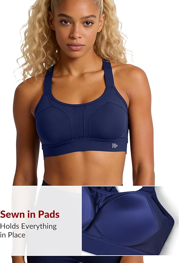 Yvette Sports Bra High Impact Adjustable Criss Cross Back, Full Support for Large Bust No Bounce