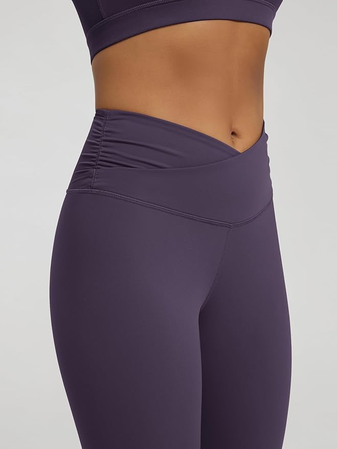 ODODOS Women's Cross Waist Yoga Leggings with Inner Pocket, 23"/25"/28" Gathered Crossover Workout Yoga Pants