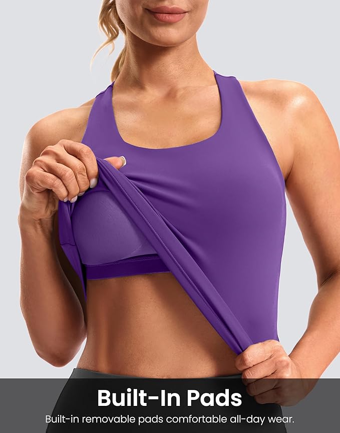 Soothfeel Womens Workout Tank Tops with Built in Bra Racerback Athletic Yoga Top High Neck Sports Gym Sleeveless Shirts