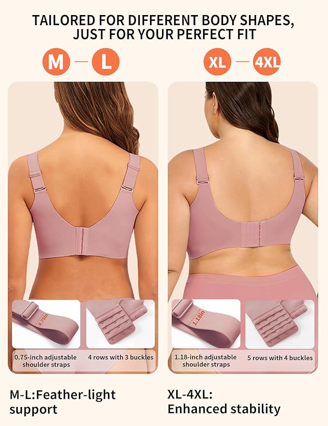 PoseFree Womens Seamless Wireless Supportive Bra Push Up Comfort Soft No Underwire Full Coverage T-Shirt Bra