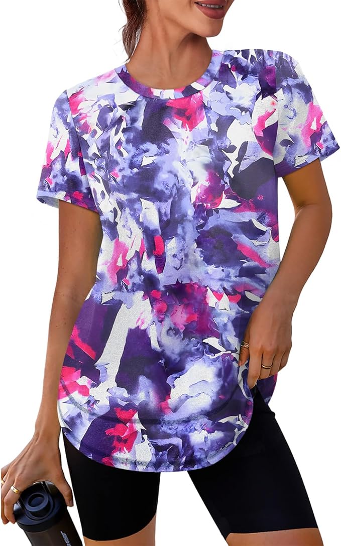 XIEERDUO Womens Workout Tops Short Sleeve Shirts Quick Dry Outfits for Hiking Running S-3XL