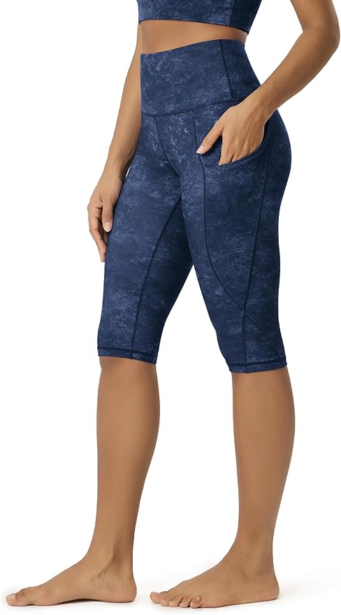 ODODOS Women's High Waisted Yoga Capris with Pockets, Tummy Control Non See Through Workout Athletic Running Capri Leggings