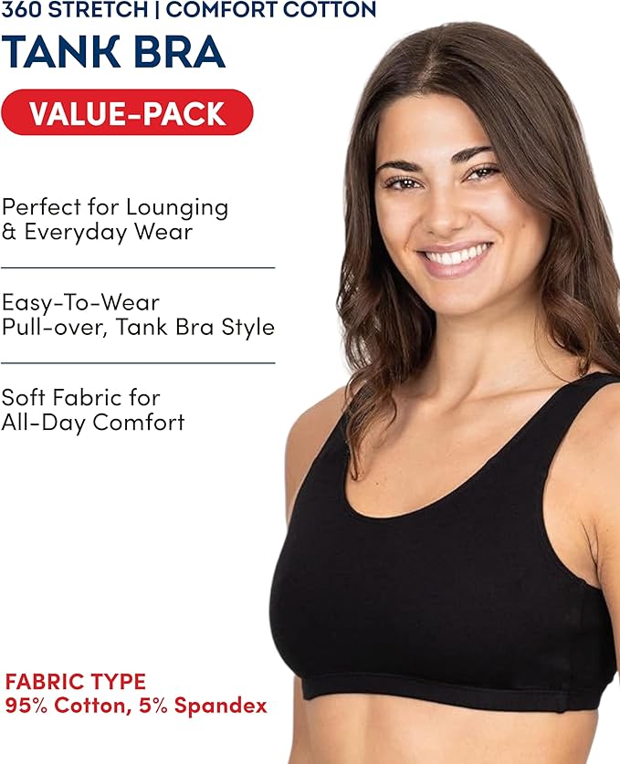 Fruit of the Loom Women's Built Up Tank Style Sports Bra Value Pack