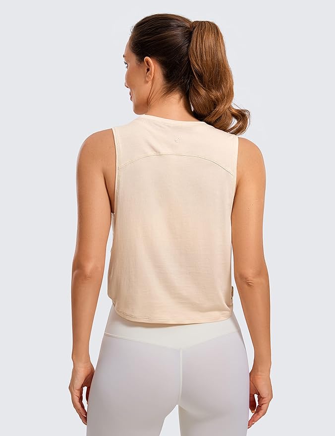 CRZ YOGA Pima Cotton Large Armhole Tank Tops for Women - Workout Sport Athletic Yoga Running Gym Loose Crop Sleeveless Shirts