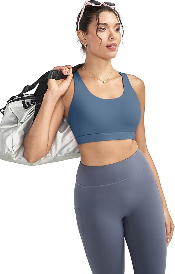 RUNNING GIRL Sports Bras for Women,Padded Strappy Sports Bras Criss-Cross Back Medium Support Sports Bras with Removable Cups