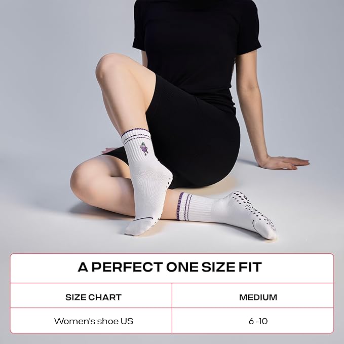 CoolMate Pilates Socks with Grips for Women, Yoga Socks, Crew Non Slip Women for Barre, Pilates Gifts for Women