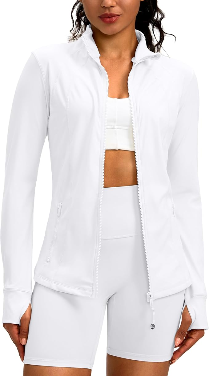 Women's Workout Jackets with 4 Pockets Zip Up Slim Fit Soft Fall Jacket for Yoga Running Athletic