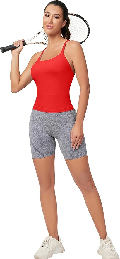 MathCat Workout Tank Tops for Women with Built in Bra, Sleeveless Gym Tops Seamless Racerback Athletic Yoga Shirts