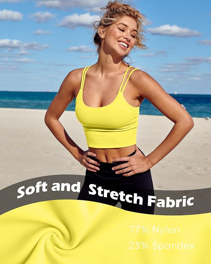 Everrysea Sports Bras for Women High Support Longline Workout Tank Tops Built in Bra Strappy Yoga Padded Crop Top
