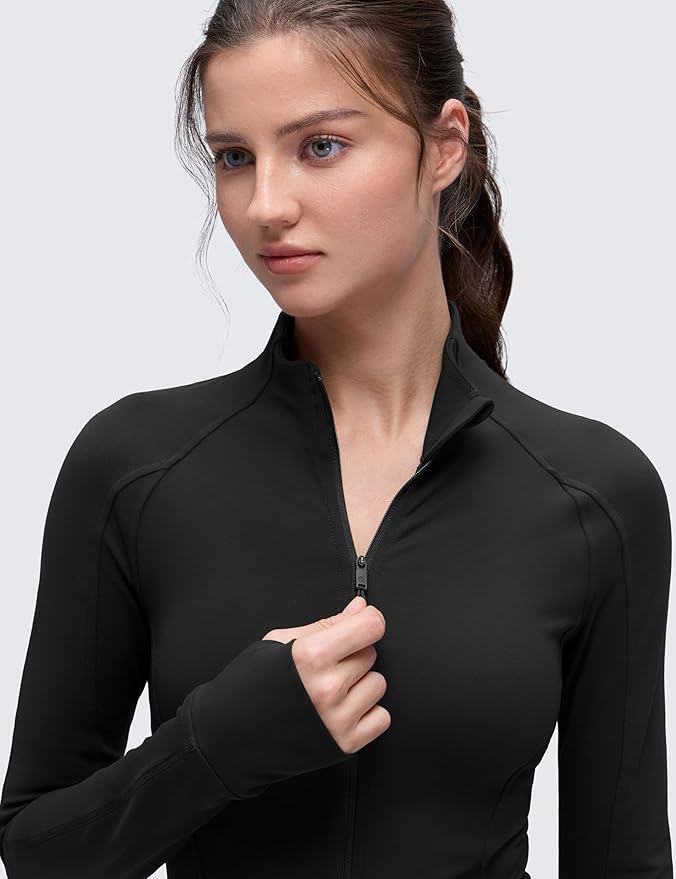 CRZ YOGA Butterluxe Hip Length Jackets for Women - Full Zip Athletic Track Tops with Thumb Holes Pockets