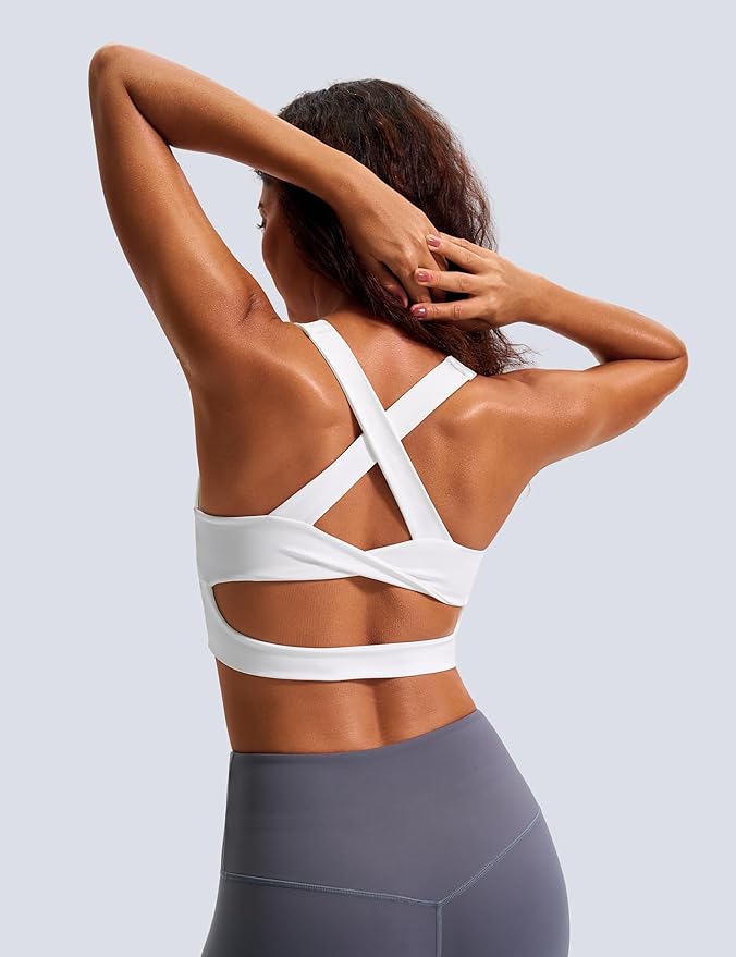 Sports Bras for Women Criss-Cross Back Padded Workout Tank Tops Medium Support Crop Tops for Women