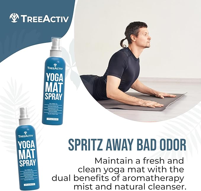 TreeActiv Yoga Mat Cleaner Spray, 4 fl oz, Cleaning Spray for Yoga Accessories, All Purpose Mat Spray for Gym Equipment, Workout Mat Spray With Tea Tree Oil, Yoga Mat Spray Cleaner, with 2000 Sprays