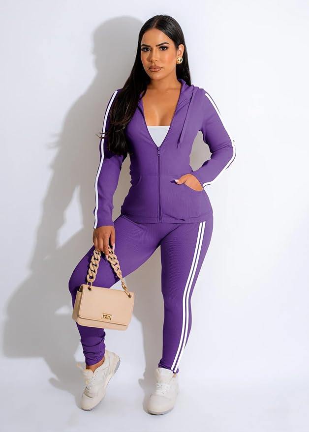 YeGine Women 2 Piece Outfits Long Sleeve Tracksuit Bodycon Matching Sets Hoodie Jacket Jogging Suit