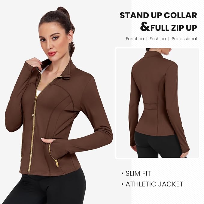 Women's Workout Jackets Full Zip Running Yoga Jackets Lightweight Athletic Clothes with Thumb Holes