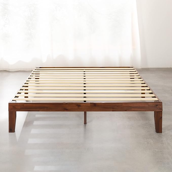 Mellow 12" Solid Wood Platform Bed Frame with Classic Wooden Slat (No Box Spring Needed), King, Espresso