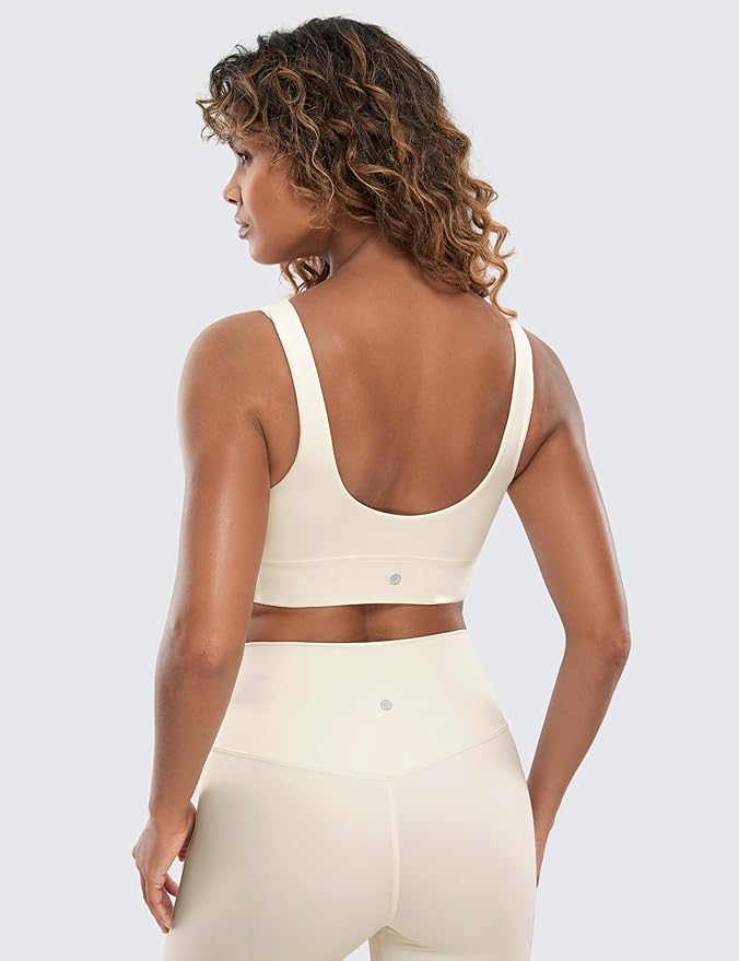 CRZ YOGA Butterluxe U Back Longline Sports Bras for Women - Scoop Neck Padded Yoga Workout Crop Top with Built in Pads
