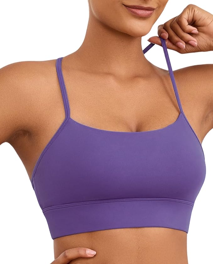 Womens Y-Back Sports Bra, Weightless Padded Yoga Bra, Spaghetti Strap Low Impact Gym Top for Workout & Daily Wear