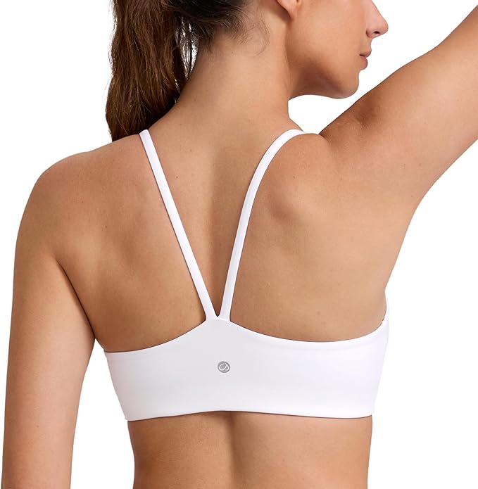 CRZ YOGA Butterlift Double Lined V Back Sports Bras for Women - Scoop Neck Spaghetti Strap Wireless Yoga Top Non Padded