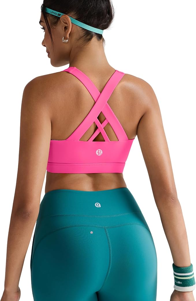 RUNNING GIRL Sports Bras for Women,Padded Strappy Sports Bras Criss-Cross Back Medium Support Sports Bras with Removable Cups
