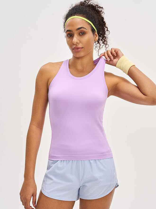 MCEDAR Women Seamless High Neck Workout Tank Tops Racerback Breathable Athletic Tops Slim Fit Running Tops