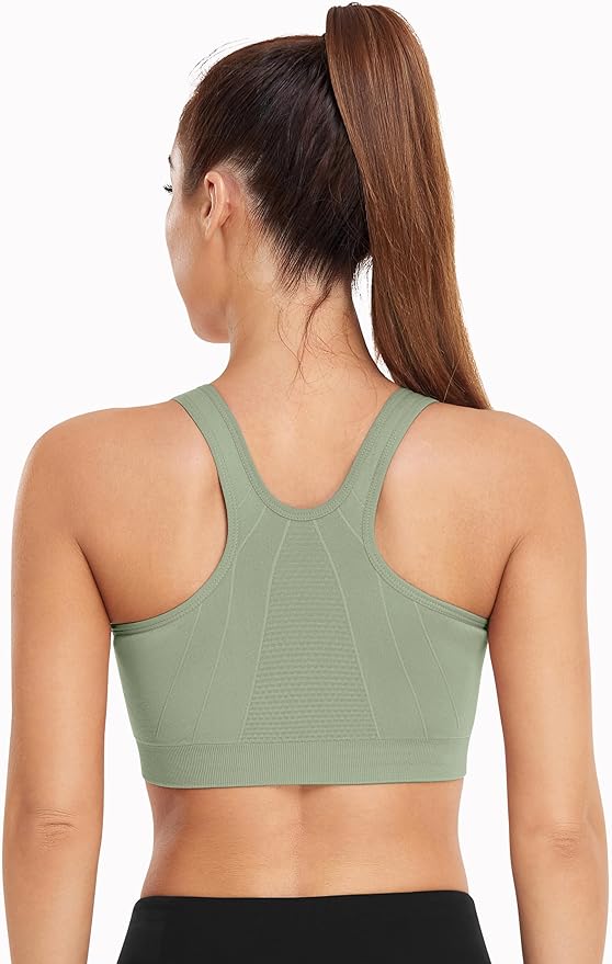 Women's Zip Front Sports Bra Wireless Post-Surgery Bra Active Yoga Sports Bras