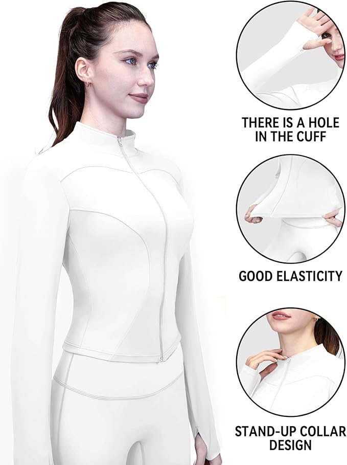 Women's Yoga Jacket Lightweight Zip Up - Workout Jackets for Running Gym Athletic Tops Full Zip
