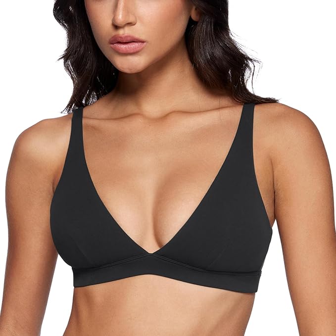 INGIA Womens Deep V-Neck Sports Bra Padded Low Impact Fitness Yoga Bra U Back Wireless Workout Bra Contour Crop Top