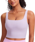 CRZ YOGA Butterluxe Square Neck Crop Tank Tops for Women - Workout Longline Sports Bras Padded Yoga Camisole