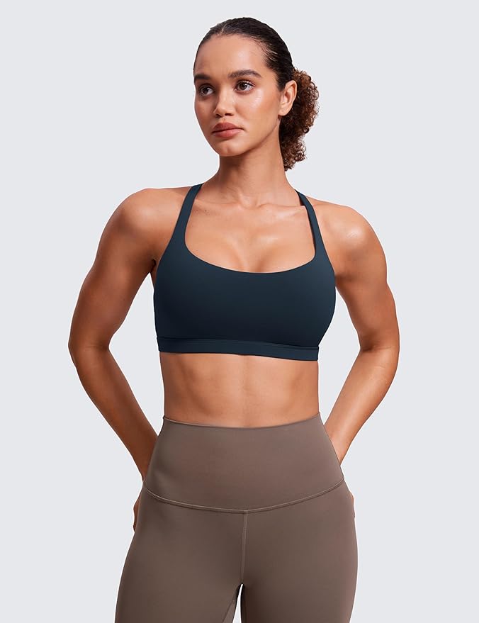 CRZ YOGA Naked Feeling Strappy Sports Bras for Women - Criss Cross Back Wireless Padded Cami Yoga Workout Top