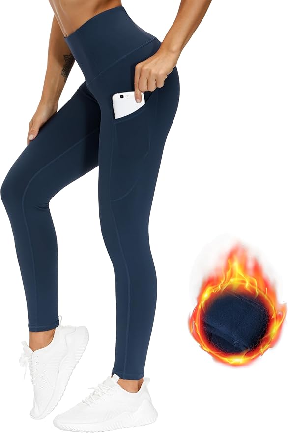 THE GYM PEOPLE Thick High Waist Yoga Pants with Pockets, Tummy Control Workout Running Yoga Leggings for Women