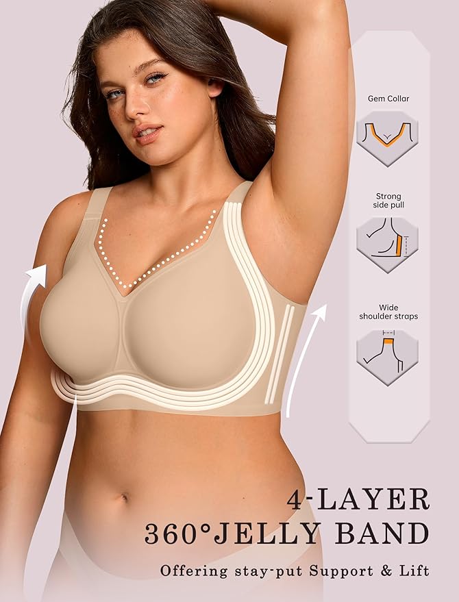 OEAK Womens Wireless Jelly Bra Plus Size Supportive Seamless Bras Full Coverage Push Up Comfortable No Underwire Tshirt Bras