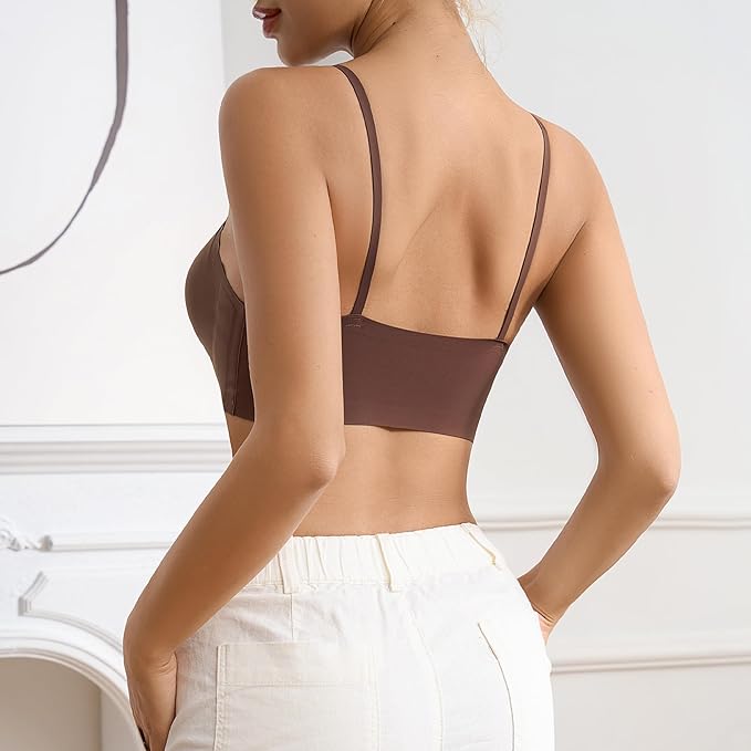 DEANGELMON V Neck Bra Padded Seamless Adjustable Straps Bralettes Everyday Basic Sleeping Bras Multiple Pack