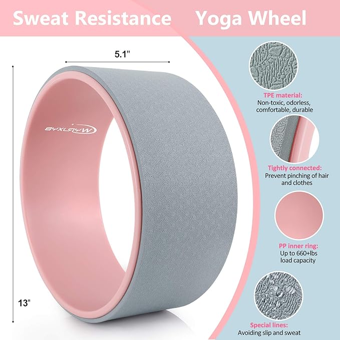 Yoga Wheel Set 11-in-1,Back Roller & 2 Blocks with Strap,Resistance Bands,Jump Rope,Carrying Bag,Perfect Yoga Back Wheel Accessory Starter Kit for Beginner, Stretching, Improving Backbends