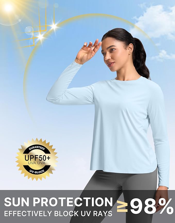 SANTINY Women's Lightweight Long Sleeve Workout Tops Split Back Gym Running Hiking Athletic Shirt Quick Dry UPF 50+ Sun Shirt