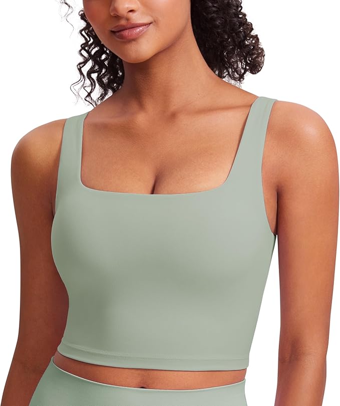 CRZ YOGA Butterluxe Square Neck Crop Tank Tops for Women - Workout Longline Sports Bras Padded Yoga Camisole