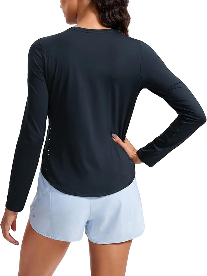 CRZ YOGA Lightweight Workout Long Sleeve Shirts for Women - Gym Running Fall Athletic Training T-Shirts High Neck Tops