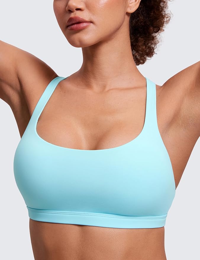 CRZ YOGA Naked Feeling Strappy Sports Bras for Women - Criss Cross Back Wireless Padded Cami Yoga Workout Top