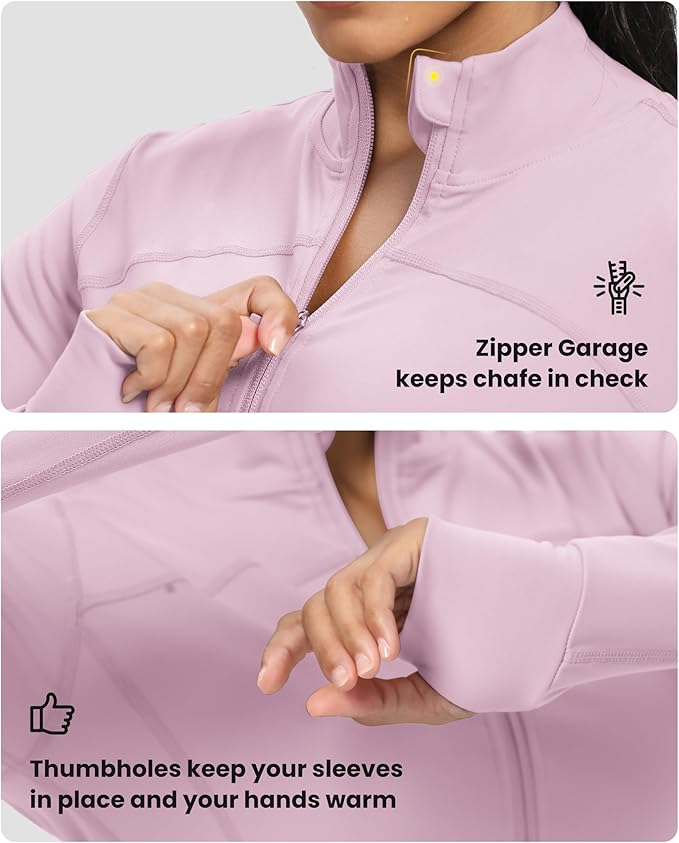 GYM RAINBOW Womens Zip Up Workout Jakcets Lightweight Slim Fit Running Athletic Jackets with Thumb Holes