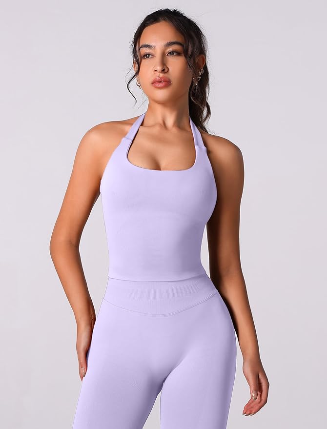 ABOCIW Workout Sets for Women Seamless Scunch Butt Lifting Impact Leggings Halter Sports Bra 2 Piece Gym Outfits